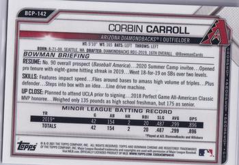 2021 Bowman - Chrome Prospects Fuchsia Refractor #BCP-142 Corbin Carroll Back