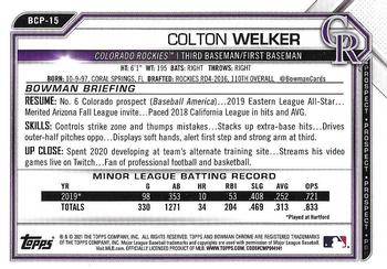 2021 Bowman - Chrome Prospects Fuchsia Shimmer Refractor #BCP-15 Colton Welker Back
