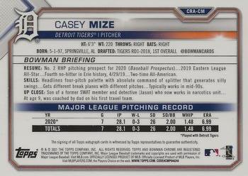 2021 Bowman - Chrome Rookie Autographs Yellow Refractor #CRA-CM Casey Mize Back
