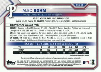 2021 Bowman - Chrome Rookie Autographs Gold Refractor #CRA-AB Alec Bohm Back