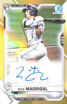 2021 Bowman - Chrome Rookie Autographs Gold Refractor #CRA-NM Nick Madrigal Front