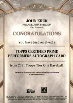2021 Topps Tier One - Prime Performers Autographs #PPA-JK John Kruk Back
