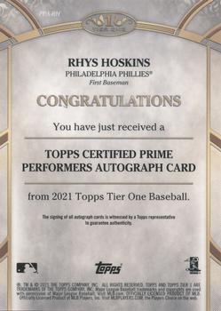 2021 Topps Tier One - Prime Performers Autographs #PPA-RH Rhys Hoskins Back