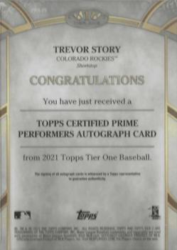 2021 Topps Tier One - Prime Performers Autographs #PPA-TS Trevor Story Back