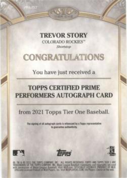 2021 Topps Tier One - Prime Performers Autographs #PPA-TST Trevor Story Back
