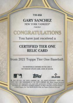 2021 Topps Tier One - Tier One Relics #T1R-GSA Gary Sanchez Back