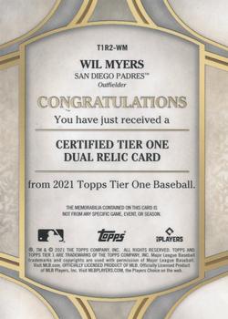 2021 Topps Tier One - Tier One Relics Dual Patch #T1R2-WM Wil Myers Back