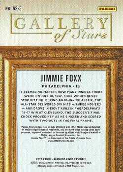 2021 Panini Diamond Kings - Gallery of Stars #GS-5 Jimmie Foxx Back