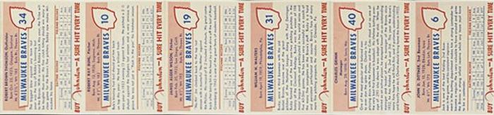 1955 Johnston Cookies - Panels #NNO Bobby Thomson / Bob Buhl / Jim Wilson / Bucky Walters / Charlie Grimm / Jack Dittmer Back