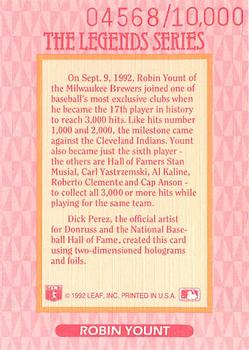 1993 Donruss - The Legends Series: Robin Yount #NNO Robin Yount Back