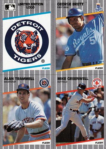 1989 Fleer - Wax Box Bottom Panels #C-3 / C-11 / C-13 / C-26 Detroit Tigers Logo / George Brett / Alan Trammell / Mike Greenwell Front