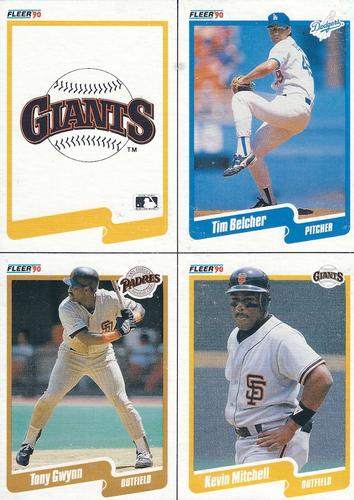 1990 Fleer - Wax Box Bottom Panels #C-1 / C-2 / C-12 / C-21 San Francisco Giants Logo / Tim Belcher / Tony Gwynn / Kevin Mitchell Front