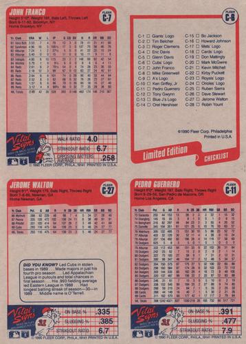 1990 Fleer - Wax Box Bottom Panels #C-6 / C-7 / C-11 / C-27 Chicago Cubs Logo / John Franco / Pedro Guerrero / Jerome Walton Back
