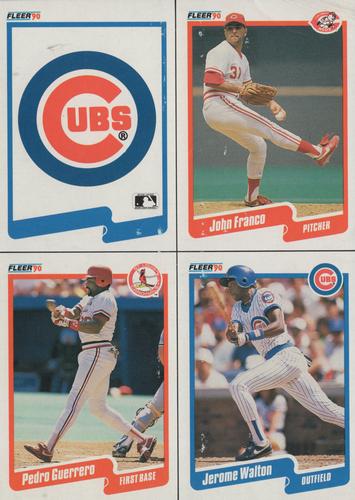 1990 Fleer - Wax Box Bottom Panels #C-6 / C-7 / C-11 / C-27 Chicago Cubs Logo / John Franco / Pedro Guerrero / Jerome Walton Front