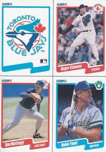 1990 Fleer - Wax Box Bottom Panels #C-13 / C-3 / C-19 / C-28 Toronto Blue Jays Logo / Roger Clemens / Don Mattingly / Robin Yount Front