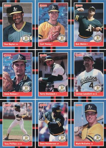 1988 Donruss Oakland Athletics Team Collection - Uncut sheets #NEW/97/133/158/178/221/256 Don Baylor / Curt Young / Bob Welch / Gene Nelson / Terry Steinbach / Carney Lansford / Tony Phillips / Dave Henderson / Mark McGwire Front