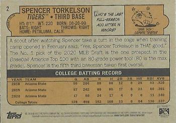 2021 Topps Heritage Minor League #2 Spencer Torkelson Back
