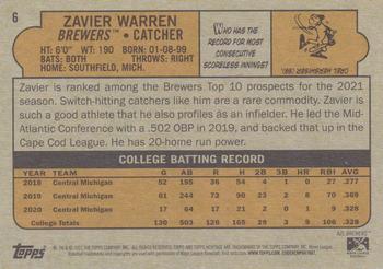2021 Topps Heritage Minor League #6 Zavier Warren Back