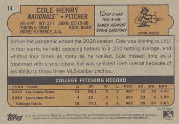 2021 Topps Heritage Minor League #14 Cole Henry Back