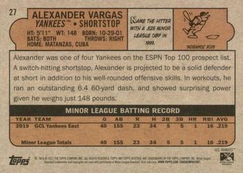 2021 Topps Heritage Minor League #27 Alexander Vargas Back