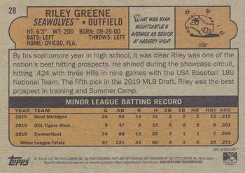 2021 Topps Heritage Minor League #28 Riley Greene Back