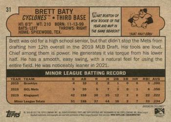 2021 Topps Heritage Minor League #31 Brett Baty Back