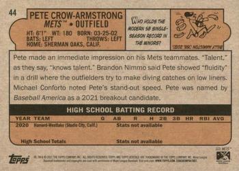 2021 Topps Heritage Minor League #44 Pete Crow-Armstrong Back