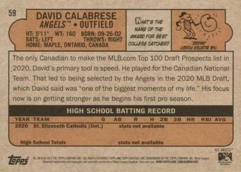2021 Topps Heritage Minor League #59 David Calabrese Back
