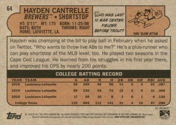 2021 Topps Heritage Minor League #64 Hayden Cantrelle Back