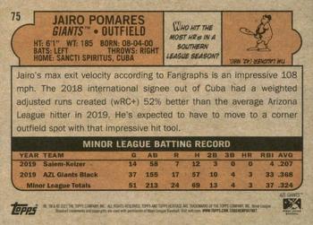 2021 Topps Heritage Minor League #75 Jairo Pomares Back