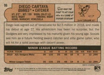 2021 Topps Heritage Minor League #96 Diego Cartaya Back