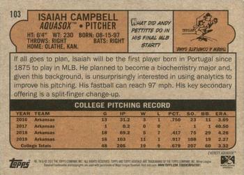 2021 Topps Heritage Minor League #103 Isaiah Campbell Back