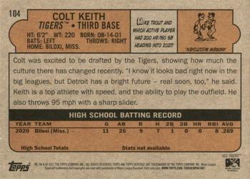 2021 Topps Heritage Minor League #104 Colt Keith Back