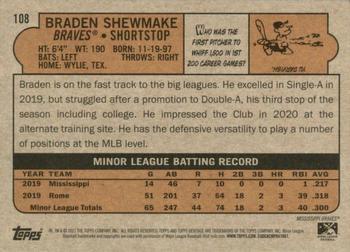 2021 Topps Heritage Minor League #108 Braden Shewmake Back