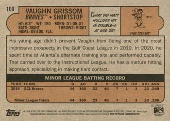 2021 Topps Heritage Minor League #109 Vaughn Grissom Back