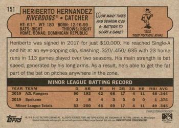 2021 Topps Heritage Minor League #151 Heriberto Hernandez Back