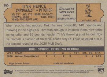 2021 Topps Heritage Minor League #165 Tink Hence Back