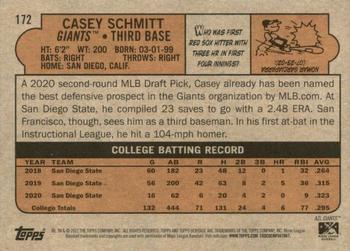 2021 Topps Heritage Minor League #172 Casey Schmitt Back