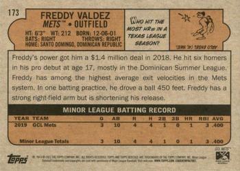 2021 Topps Heritage Minor League #173 Freddy Valdez Back