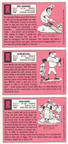 1990 Baseball Cards Magazine '69 Topps Repli-Cards - Panels #1-3 Craig Biggio / Kevin Mitchell / Orel Hershiser Back