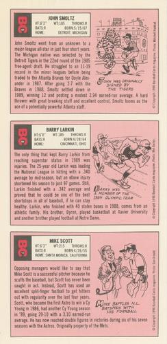 1990 Baseball Cards Magazine '69 Topps Repli-Cards - Panels #7-9 Mike Scott / Barry Larkin / John Smoltz Back