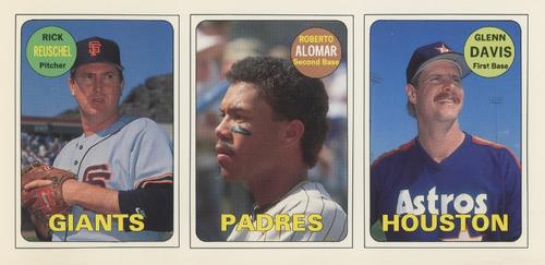 1990 Baseball Cards Magazine '69 Topps Repli-Cards - Panels #10-12 Glenn Davis / Roberto Alomar / Rick Reuschel Front