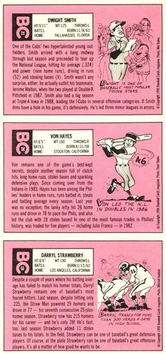 1990 Baseball Cards Magazine '69 Topps Repli-Cards - Panels #19-21 Darryl Strawberry / Von Hayes / Dwight Smith Back