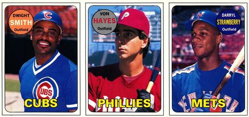 1990 Baseball Cards Magazine '69 Topps Repli-Cards - Panels #19-21 Darryl Strawberry / Von Hayes / Dwight Smith Front
