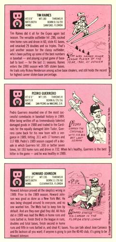 1990 Baseball Cards Magazine '69 Topps Repli-Cards - Panels #22-24 Howard Johnson / Pedro Guerrero / Tim Raines Back