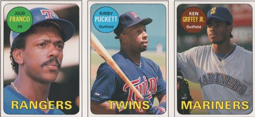 1990 Baseball Cards Magazine '69 Topps Repli-Cards - Panels #37-39 Ken Griffey Jr. / Kirby Puckett / Julio Franco Front