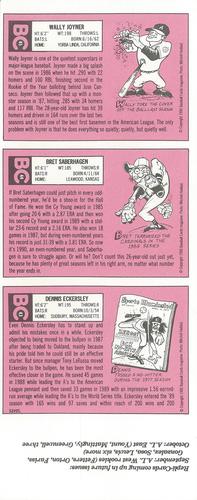 1990 Baseball Cards Magazine '69 Topps Repli-Cards - Panels #43-45 Dennis Eckersley / Bret Saberhagen / Wally Joyner Back