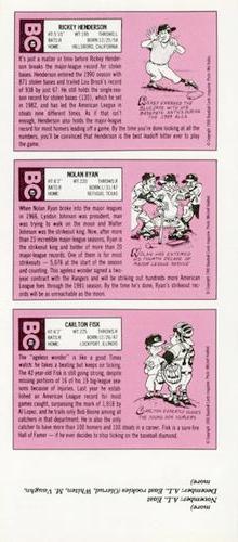1990 Baseball Cards Magazine '69 Topps Repli-Cards - Panels #46-48 Carlton Fisk / Nolan Ryan / Rickey Henderson Back