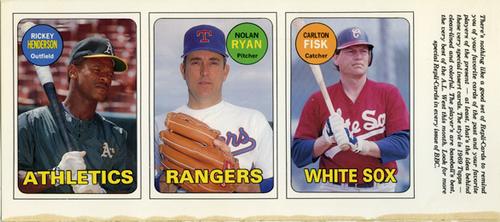 1990 Baseball Cards Magazine '69 Topps Repli-Cards - Panels #46-48 Carlton Fisk / Nolan Ryan / Rickey Henderson Front