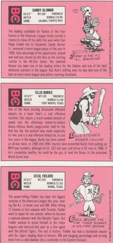 1990 Baseball Cards Magazine '69 Topps Repli-Cards - Panels #61-63 Cecil Fielder / Ellis Burks / Sandy Alomar Back